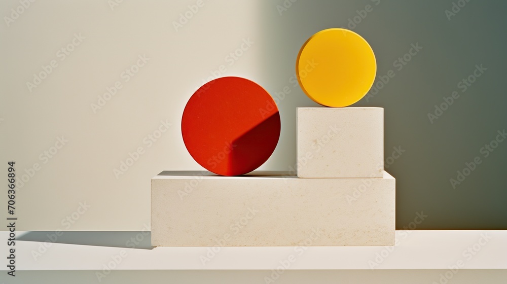 Poster a striking arrangement of colorful abstract shapes, blending modern art with simple geometric forms 