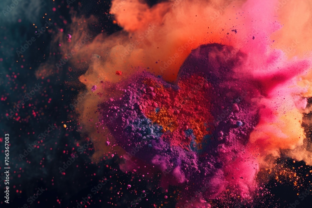 Poster A vibrant explosion of colored powder against a black backdrop. Perfect for adding a burst of color and energy to any project