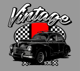 silhouette of a classic car with vintage written on it