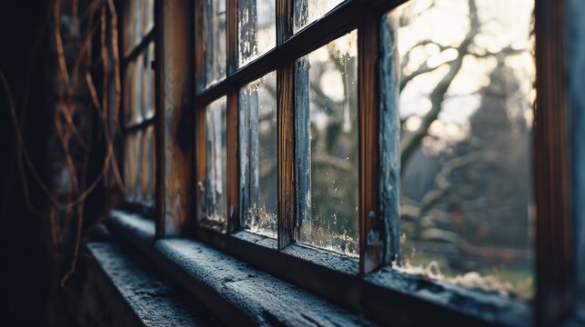 Close-up shot of a window with a tree in the background. Versatile image suitable for various uses