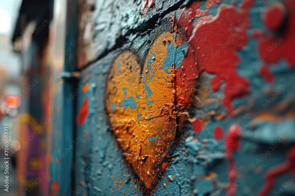 Poster A heart painted on the side of a building. Perfect for adding a touch of love and color to any project
