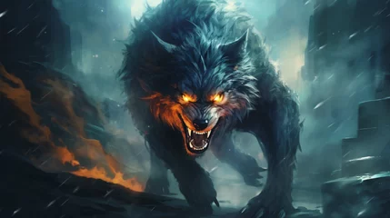 Fotobehang  Mystical scandinavian beast wolf Fenrir © Aki