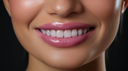 A beautiful female smile with white, even teeth. Dentistry, teeth whitening, orthodontist.