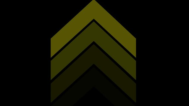 Yellow swipe up pointing solid arrow icon. Up direction animated arrow on black background