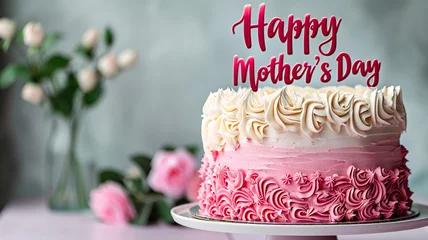 Fotobehang Happy Mother's day decoration background with cake © Fox Bread