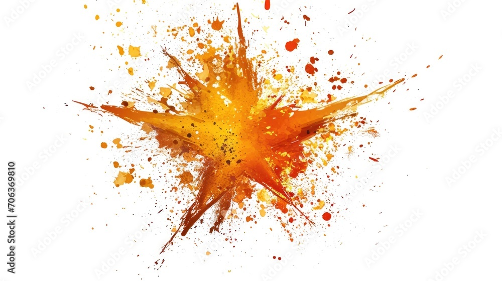 Poster A vibrant orange explosion of paint on a clean white background. Perfect for adding a burst of color and energy to any design or project
