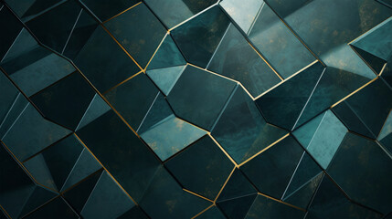 Abstract green tile textured wall background with 3d gradient geometric shapes for website,...