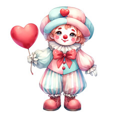 Watercolor Valentine Cute Clown