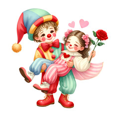 Obraz na płótnie Canvas Watercolor Valentine Cute Clown