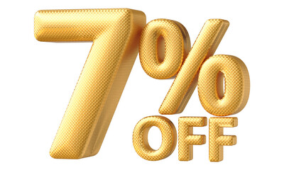 7 percentage off sale discount number golden 3d render