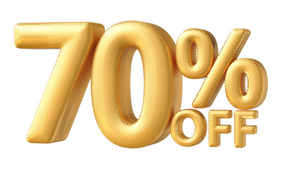 70 percentage off sale discount number golden 3d render