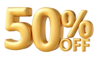 50 percentage off sale discount number golden 3d render