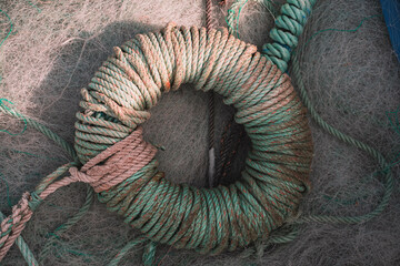 Marine knots with a fishing net background