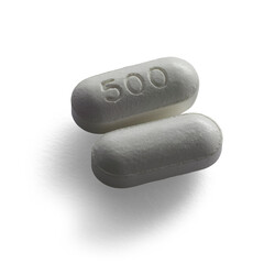 Ibuprofen or paracetamol pills for flu, cold, or minor aches and pains, with a transparent background and shade