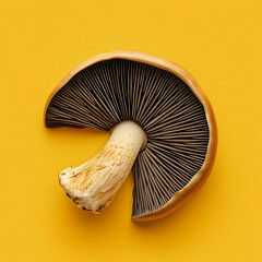 Creative flat lay of mushrooms on a yellow background. Minimal food concept.
