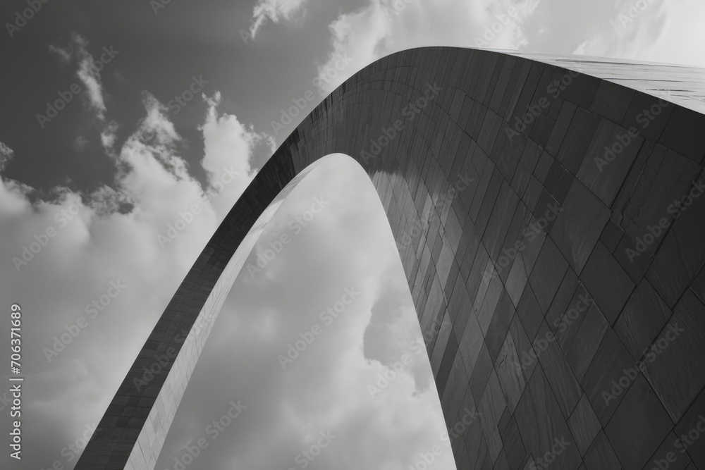Aufkleber A black and white photo of a tall arch. Suitable for architectural projects or adding a touch of elegance to any design