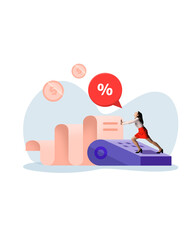 Contemporary art collage. Young woman spend a lot of money at shopping and now she trying to stop bill from terminal. Concept of business, financial literacy, spending money, earning, banking, sales.