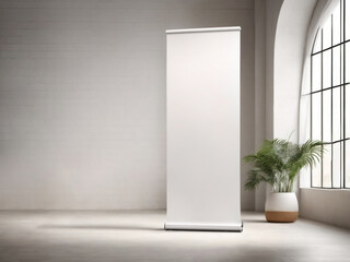 blank white rollup banner display mockup. Generative AI