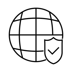 Planet with check mark line icon. Protection, security, data, information, Internet, verification, corporation. Vector icon for business and advertising