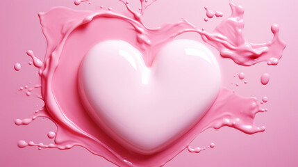 Pink heart made of cream and water splashes on a light background. Cosmetic love concept. Generative AI