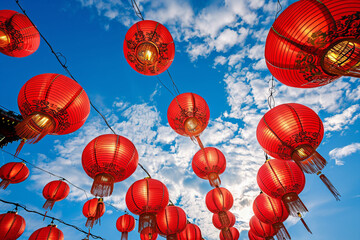Fototapeta na wymiar group of red lanterns, typical for new chinese lunar year 