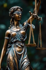 Obraz premium A statue of Lady Justice holding a sword, symbolizing the balance between justice and power. Suitable for legal, law enforcement, and judicial themes