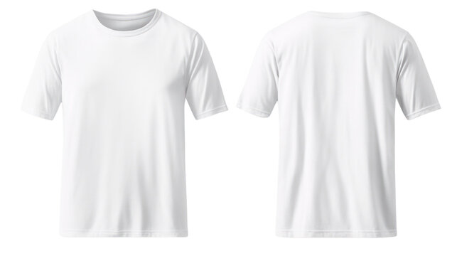 White t shirt front and back view. Transparent background. PNG