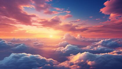 Recreation of clouds and sun in a aerial sunset - obrazy, fototapety, plakaty