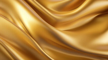 Close-up of a luxurious golden satin fabric texture with elegant folds and a smooth surface.