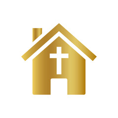 golden church vector, gold cross icon, gold church icon