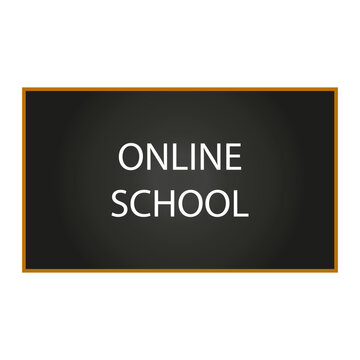 School board with inscription online school line icon. Chalk, tree, teacher, student, knowledge, institute, assessment, work, textbook. Vector icon for business and advertising