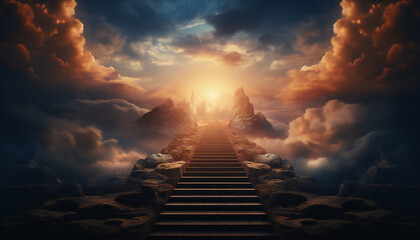 Recreation of stairway to entrance to the kingdom of heaven - obrazy, fototapety, plakaty