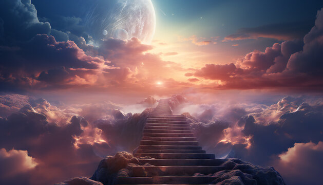 Recreation of stairway in a fantasy heaven