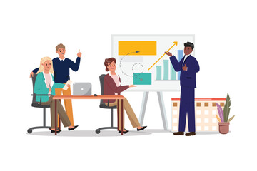 Young diverse colleagues discussing a project for business growth. 