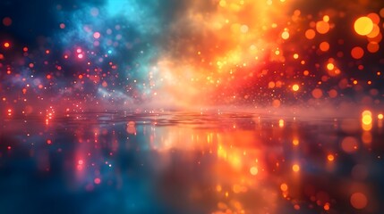 Abstract Bokeh Lights with Colorful Reflection on Water Surface