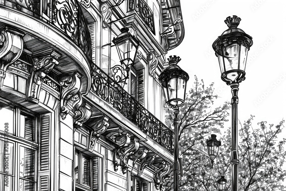 Poster a black and white drawing of a street light. can be used for urban design projects or as a decorativ