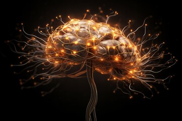 Glowing Neural Network Brain Concept with Fiery Synapses