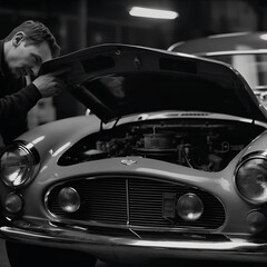 Fototapeta premium A_technician_performing_a_visual_inspection_under_the Hood