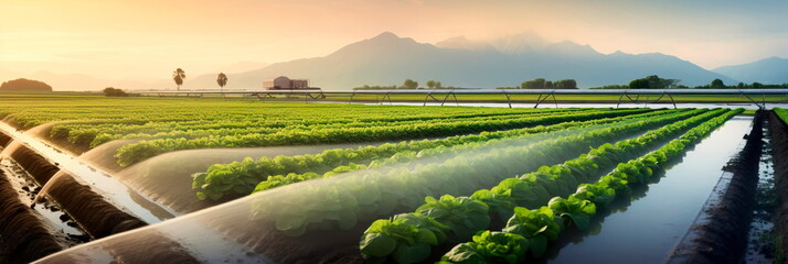 Role of water in agriculture, showcasing sustainable farming practices and the importance of water in food production. Generative AI - obrazy, fototapety, plakaty