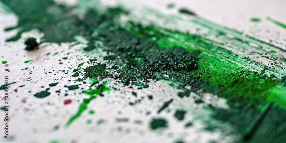 Poster green paint is seen up close on a white surface. this picture can be used for various design project