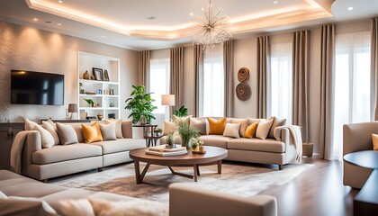 Living room design - luxurious sofa against wall. luxurious home interior design. Millionaire lifestyle