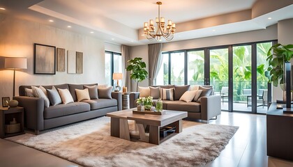 Fototapeta premium Living room design - luxurious sofa against wall. luxurious home interior design. Millionaire lifestyle