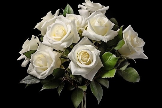 beautiful bouquet of white roses with dark background generative ai