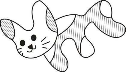 Black and white line art vector illustration of a uniquely designed dot character-Smiling Striped Whiskers: Cat Grinning with Striking Fur Patterns, formed from random dots