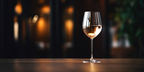 Elegant glass of white wine on blurred bar background. Wine industry concept. Generative AI