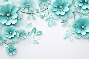 Aqua pastel template of flower designs with leaves