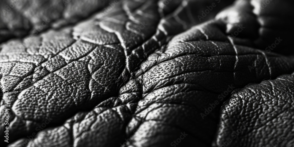 Aufkleber Close up view of a black leather texture. Versatile and suitable for various design projects
