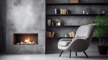Minimalist Warmth: Scandinavian Design with Grey Chair and Concrete Wall