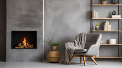 Minimalist Warmth: Scandinavian Design with Grey Chair and Concrete Wall