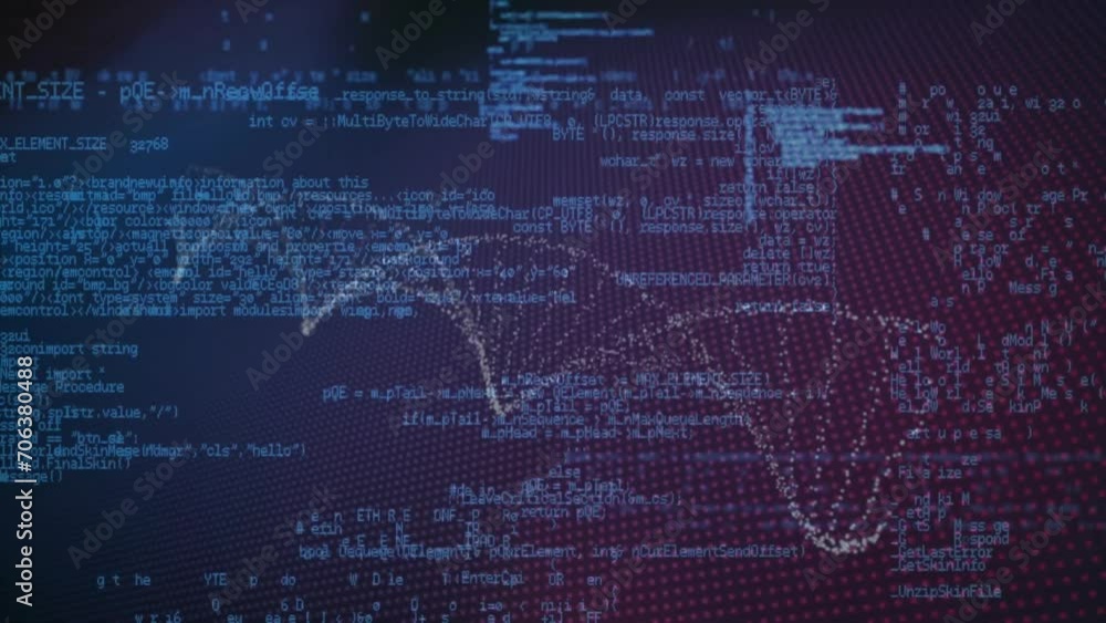Poster animation of dna strand and data processing over dark background
